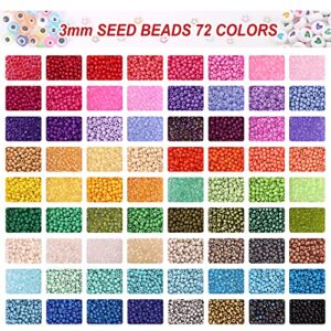 QUEFE 14400pcs 72 Colors, 3mm Glass Seed Beads for Bracelet Making Kit, Small Beads for Jewelry Making with Letter Beads for Crafts Gifts