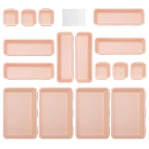 famhap 16 pcs pink desk drawer organizers, versatile bathroom and vanity drawer organizer trays, storage bins for makeup, bedroom, kitchen gadgets utensils and office (pink)