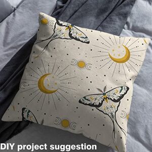 Moth Fabric by The Yard, Halloween Gothic Upholstery Fabric, Sun Moon Decorative Fabric, Starry Sky Galaxy Geometric Dot Indoor Outdoor Fabric, DIY Art Waterproof Fabric, Yellow Black, 1 Yard