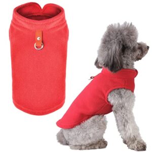 petcare small dog sweater cat fleece vest soft dog jacket with leash o-ring winter warm pet pullover coat puppy clothes for small dogs cats chihuahua apparel shih tzu costume, red