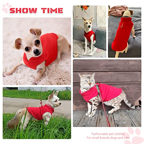 PETCARE Small Dog Sweater Cat Fleece Vest Soft Dog Jacket with Leash O-Ring Winter Warm Pet Pullover Coat Puppy Clothes for Small Dogs Cats Chihuahua Apparel Shih Tzu Costume, Red