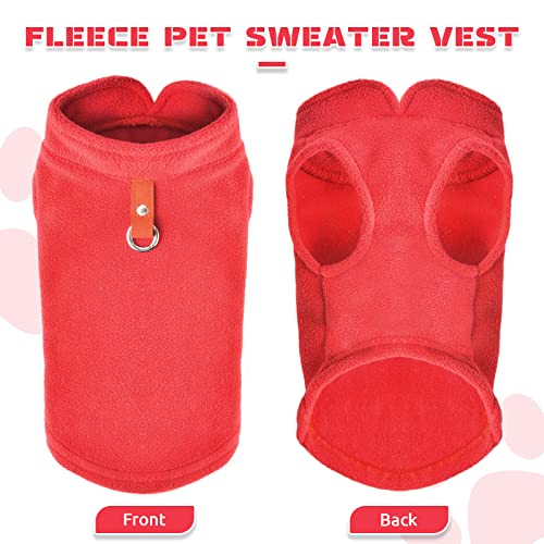 PETCARE Small Dog Sweater Cat Fleece Vest Soft Dog Jacket with Leash O-Ring Winter Warm Pet Pullover Coat Puppy Clothes for Small Dogs Cats Chihuahua Apparel Shih Tzu Costume, Red