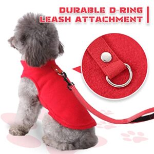 PETCARE Small Dog Sweater Cat Fleece Vest Soft Dog Jacket with Leash O-Ring Winter Warm Pet Pullover Coat Puppy Clothes for Small Dogs Cats Chihuahua Apparel Shih Tzu Costume, Red