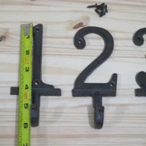 3 Cast Iron Coat Hooks 1 2 3 Numbers Numbered Rustic Hallway Entryway Old Style for Mudroom, Coat Hook, Purse Rack, Hat Hooks