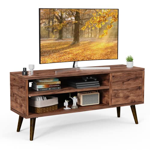 Retro TV Stand with Storage Cabinet for TVs up to 55 inch, TV Console for Media, Mid Century Modern TV Stand & Entertainment Center, Wooden TV Stand for Living Room/Bedroom, Walnut, APRTS01WN