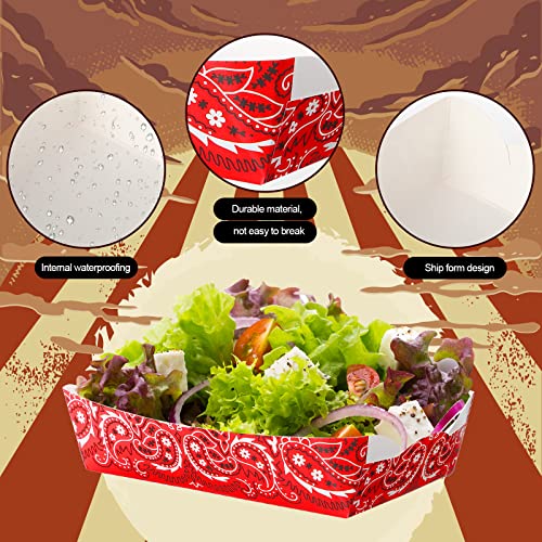 100 Pieces Cowboy Paper Food Trays Cowboy Party Supplies Western Paisley Food Tray Western Snack Candy Holder Trays Disposable Serving Trays for Cowboy Party Decorations Food Holder Trays (Red)