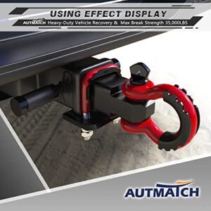 AUTMATCH Shackle Hitch Receiver 2 Inch with Hitch Tightener Anti-Rattle Clamp, 3/4" D Ring Shackle and 5/8" Trailer Hitch Lock Pin, Heavy Duty Receiver Kit for Vehicle Recovery, Red & Black