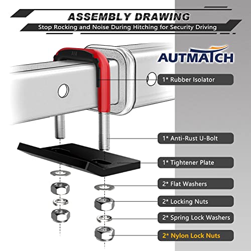 AUTMATCH Shackle Hitch Receiver 2 Inch with Hitch Tightener Anti-Rattle Clamp, 3/4" D Ring Shackle and 5/8" Trailer Hitch Lock Pin, Heavy Duty Receiver Kit for Vehicle Recovery, Red & Black