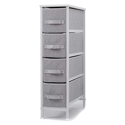 FEER Narrow Dresser with 4 Fabric Drawers Vertical Slim Storage Dresser Storage Tower with Sturdy Metal Frame Storage Box Drawer Rack