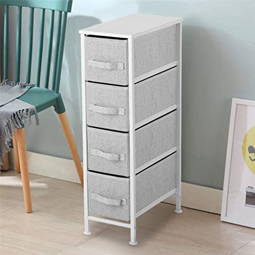 FEER Narrow Dresser with 4 Fabric Drawers Vertical Slim Storage Dresser Storage Tower with Sturdy Metal Frame Storage Box Drawer Rack