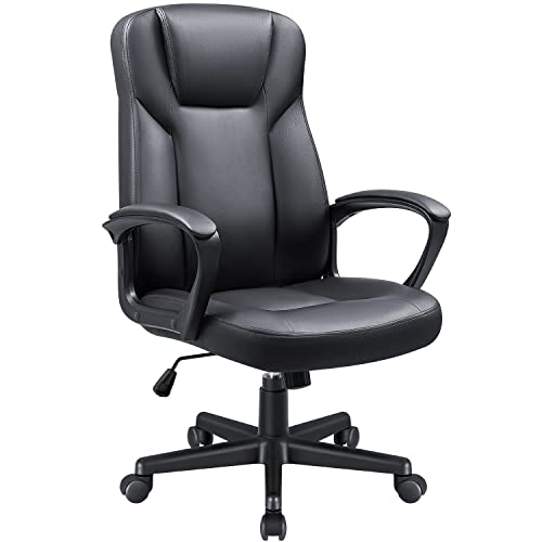 Shahoo Office Chair Swivel Task Seat with Ergonomic Mid-Back, Waist Support, Leather-Padded, Black