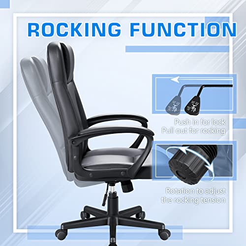 Shahoo Office Chair Swivel Task Seat with Ergonomic Mid-Back, Waist Support, Leather-Padded, Black