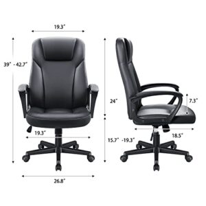 Shahoo Office Chair Swivel Task Seat with Ergonomic Mid-Back, Waist Support, Leather-Padded, Black