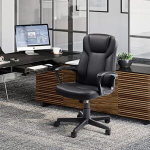 Shahoo Office Chair Swivel Task Seat with Ergonomic Mid-Back, Waist Support, Leather-Padded, Black