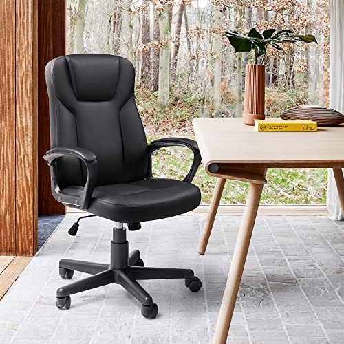 Shahoo Office Chair Swivel Task Seat with Ergonomic Mid-Back, Waist Support, Leather-Padded, Black