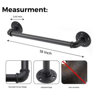 Industrial Pipe Towel Rack 18 Inch Black Towel Bar Heavy Duty Rustic Hand Towel Bar Wall Mounted DIY Rustic Iron Towel Holder for Bathroom Wall 1 Pack