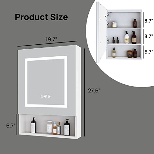 LALAHOO 28" X 20" Medicine Cabinet for Bathroom with Mirror,Lighted Medicine Cabinet with Automatic LED Lights, Wall Mounted Bathroom Cabinet with Storage,Dimmable Light,Anti-Fog