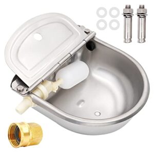 zheqogzh automatic cow drinking water bowl trough dispenser for livestock dog pig chicken waterer stainless steel automatic waterer bowl with float valve drain plug, garden hose connector (3/4" ght)