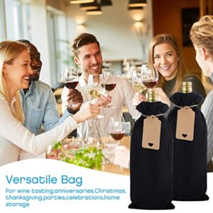 Nuogo 100 Pcs Black Burlap Wine Bag with Drawstring Bulk Reusable Gift Bags, Bags for Bottles Gifts Bottle Tags Wedding Birthday Blind Tasting Christmas Party Home