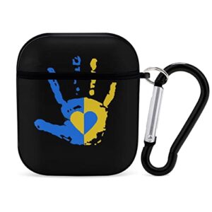 compatible airpods case cover silicone protective skin for apple airpod case 2&1 (love heart down syndrome awareness hand yellow blue black)