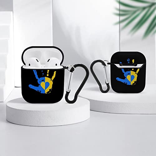 Compatible AirPods Case Cover Silicone Protective Skin for Apple Airpod Case 2&1 (Love Heart Down Syndrome Awareness Hand Yellow Blue Black)