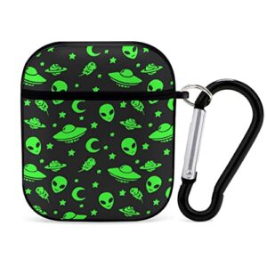 airpod case soft silicone flexible skin alien funny spaceships planet green black case cover for apple airpods 2&1 fashion for girls boys with keychain