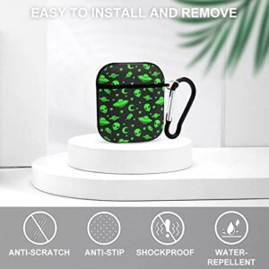 Airpod Case Soft Silicone Flexible Skin Alien Funny Spaceships Planet Green Black Case Cover for Apple AirPods 2&1 Fashion for Girls Boys with Keychain
