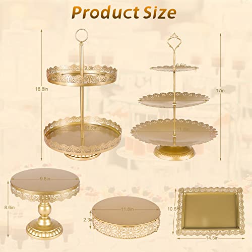 MyHarney 6PCS Cake Stand Set,Metal Cake Stand Dessert Stands Candy Fruit Dessert Table Display Set Cake Pedestal Stand Cupcake Display Stand for Party Birthday Wedding Carnival Baby Shower (Gold)