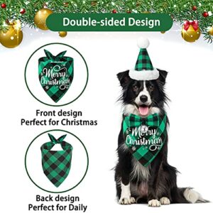 DULEFUN 3pcs Christmas Dog Costumes Outfit, Classic Buffalo Plaid Christmas Dog Clothes Xmas Dog Bandana Hat Bowtie Scarf Kerchief Triangle Bib Accessories for Small Medium Dogs Pets