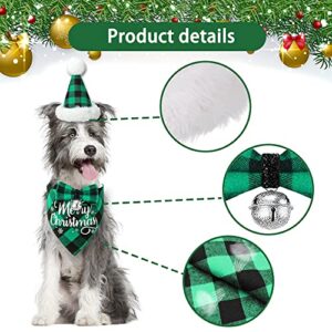 DULEFUN 3pcs Christmas Dog Costumes Outfit, Classic Buffalo Plaid Christmas Dog Clothes Xmas Dog Bandana Hat Bowtie Scarf Kerchief Triangle Bib Accessories for Small Medium Dogs Pets