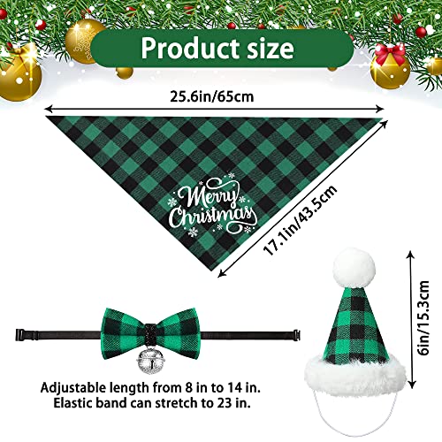 DULEFUN 3pcs Christmas Dog Costumes Outfit, Classic Buffalo Plaid Christmas Dog Clothes Xmas Dog Bandana Hat Bowtie Scarf Kerchief Triangle Bib Accessories for Small Medium Dogs Pets