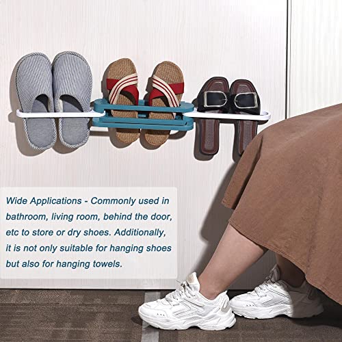 uxcell Folding Slipper Rack 4 in 1 Wall Mounted Hanging Shoes Hanger Organizer Blue 2 Pcs