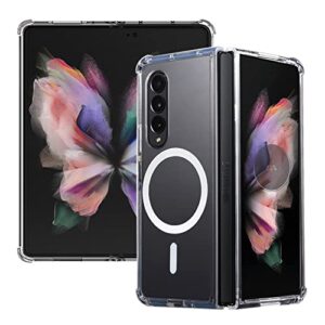 boaoige magnetic clear case for samsung galaxy z fold 3 5g, compatible with magsafe card wallet and wireless charger, transparent shockproof and drop-proof case