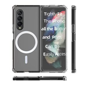 Boaoige Magnetic Clear Case for Samsung Galaxy Z Fold 3 5g, Compatible with Magsafe Card Wallet and Wireless Charger, Transparent Shockproof and Drop-Proof Case
