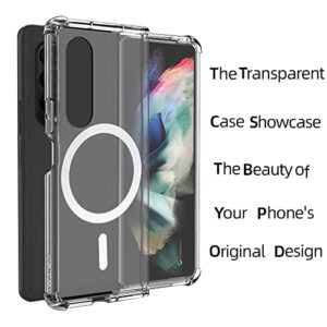 Boaoige Magnetic Clear Case for Samsung Galaxy Z Fold 3 5g, Compatible with Magsafe Card Wallet and Wireless Charger, Transparent Shockproof and Drop-Proof Case