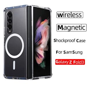 Boaoige Magnetic Clear Case for Samsung Galaxy Z Fold 3 5g, Compatible with Magsafe Card Wallet and Wireless Charger, Transparent Shockproof and Drop-Proof Case