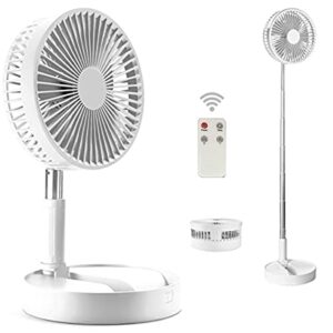 sdyxj portable fan rechargeable, stand & table fan folding telescopic & adjustable height for office home outdoor camping with remote (white)