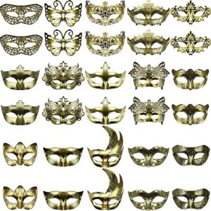yunsailing 30 pieces masquerade mask vintage antique masks with straps for women men halloween carnival wedding party favors (gold)