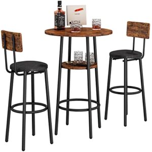 lttromat 3 piece pub table set, round bistro table and bar stool, kitchen counter height dining table with storage shelves, pu cushion chairs set of 2, modern bar table set for small spaces