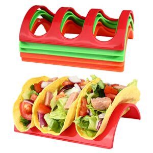 koluti colorful taco holder stand set of 6, hard and sturdy taco shell plates tray style rack, each hold 3 tacos, bpa free food grade plastic material, microwave & dishwasher safe, （red orange green）