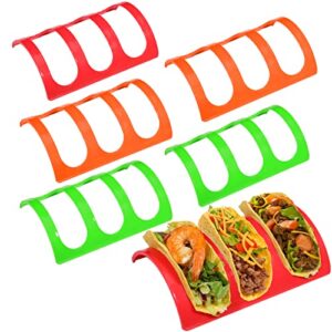 Koluti Colorful Taco Holder Stand Set of 6, Hard and Sturdy Taco Shell Plates Tray Style Rack, Each Hold 3 Tacos, BPA Free Food Grade Plastic Material, Microwave & Dishwasher Safe, （Red Orange Green）