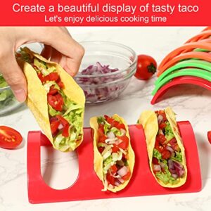 Koluti Colorful Taco Holder Stand Set of 6, Hard and Sturdy Taco Shell Plates Tray Style Rack, Each Hold 3 Tacos, BPA Free Food Grade Plastic Material, Microwave & Dishwasher Safe, （Red Orange Green）