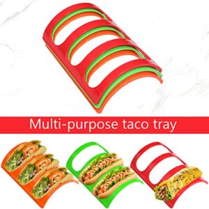 Koluti Colorful Taco Holder Stand Set of 6, Hard and Sturdy Taco Shell Plates Tray Style Rack, Each Hold 3 Tacos, BPA Free Food Grade Plastic Material, Microwave & Dishwasher Safe, （Red Orange Green）