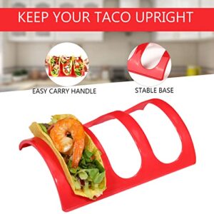 Koluti Colorful Taco Holder Stand Set of 6, Hard and Sturdy Taco Shell Plates Tray Style Rack, Each Hold 3 Tacos, BPA Free Food Grade Plastic Material, Microwave & Dishwasher Safe, （Red Orange Green）