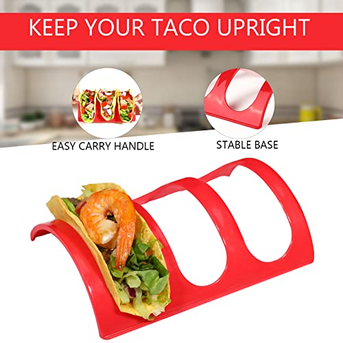 Koluti Colorful Taco Holder Stand Set of 6, Hard and Sturdy Taco Shell Plates Tray Style Rack, Each Hold 3 Tacos, BPA Free Food Grade Plastic Material, Microwave & Dishwasher Safe, （Red Orange Green）