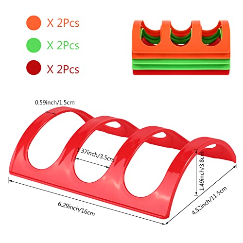 Koluti Colorful Taco Holder Stand Set of 6, Hard and Sturdy Taco Shell Plates Tray Style Rack, Each Hold 3 Tacos, BPA Free Food Grade Plastic Material, Microwave & Dishwasher Safe, （Red Orange Green）