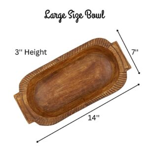 Mie Creations 14'' Large Wooden Dough Bowl for Decor, Huge Decorative Centerpiece Oval Tray Rustic Dough Bowls for Table, Hand Turned Long Wood Bowl