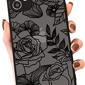 SUBESKING Compatible with iPhone 12 Flower Case for Women Girls, Cute Black Blooming Floral 3D Pattern Design Translucent Matte PC Back Soft TPU Bumper Protective Clear Cover 6.1 Inch