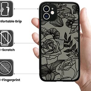 SUBESKING Compatible with iPhone 12 Flower Case for Women Girls, Cute Black Blooming Floral 3D Pattern Design Translucent Matte PC Back Soft TPU Bumper Protective Clear Cover 6.1 Inch