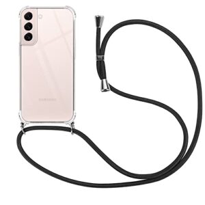 vauki crossbody case for samsung galaxy s22 5g clear silicone phone case for samsung s22 5g 6.06" with lanyard neck cord strap, soft tpu shockproof protective transparent cover case - black necklace